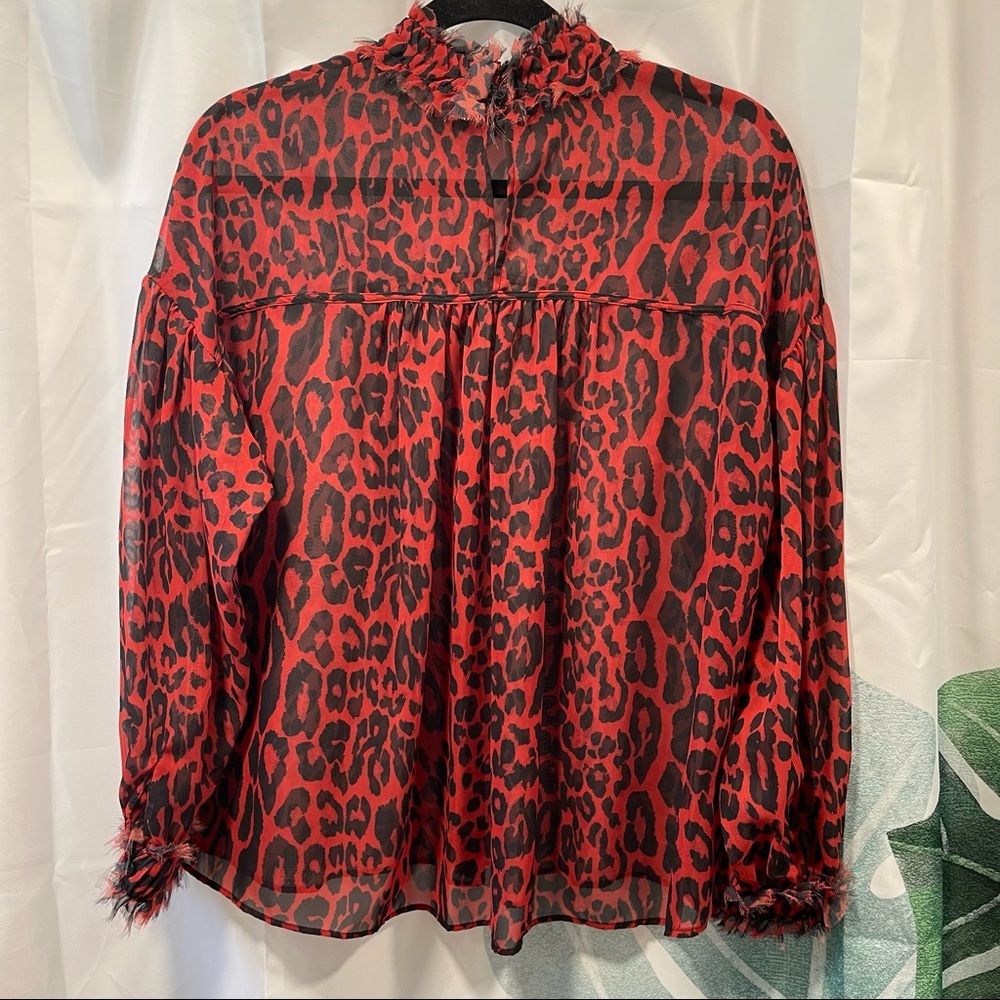 Zara Red Leopard Print Blouse Small - image 6